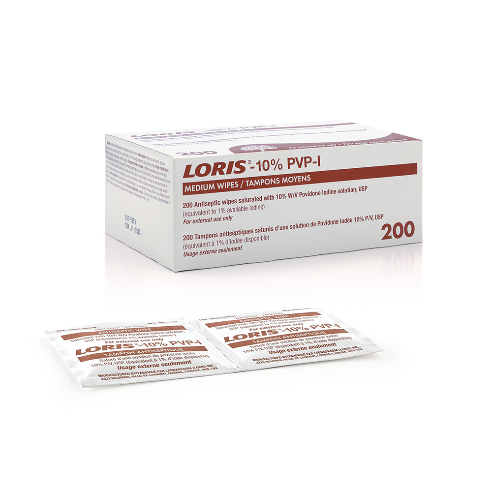 *10% Povidone Iodine 
*Wound cleasing wipe
 *Single use
* Individually wrapped
*Latex-free
*External use only                                                                   
* NPN registered
